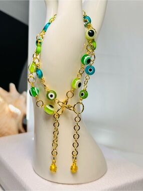 Set  green & aquamarine Evil Eye bracelets